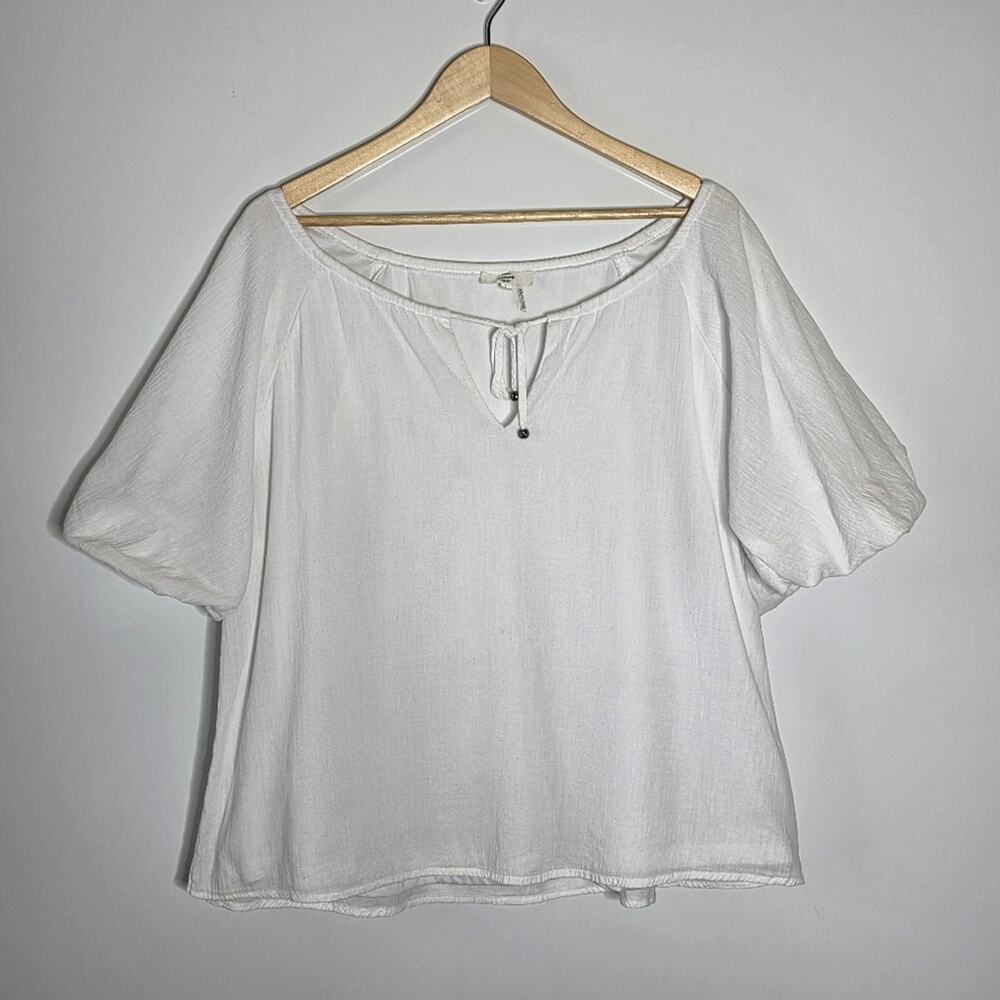Entro White gauzy puff sleeve lined cotton Blouse Size Large